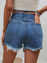 Distressed Raw Hem Denim Shorts OutfitFlow